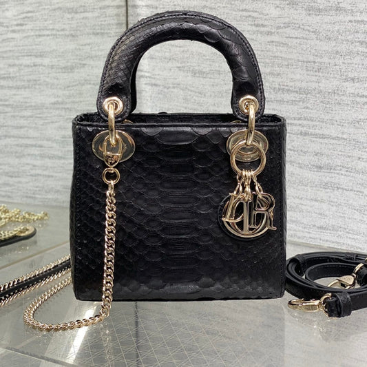 MINI 17 LADY BAG IN BLACK SNAKESKIN PATTERN LAMBSKIN