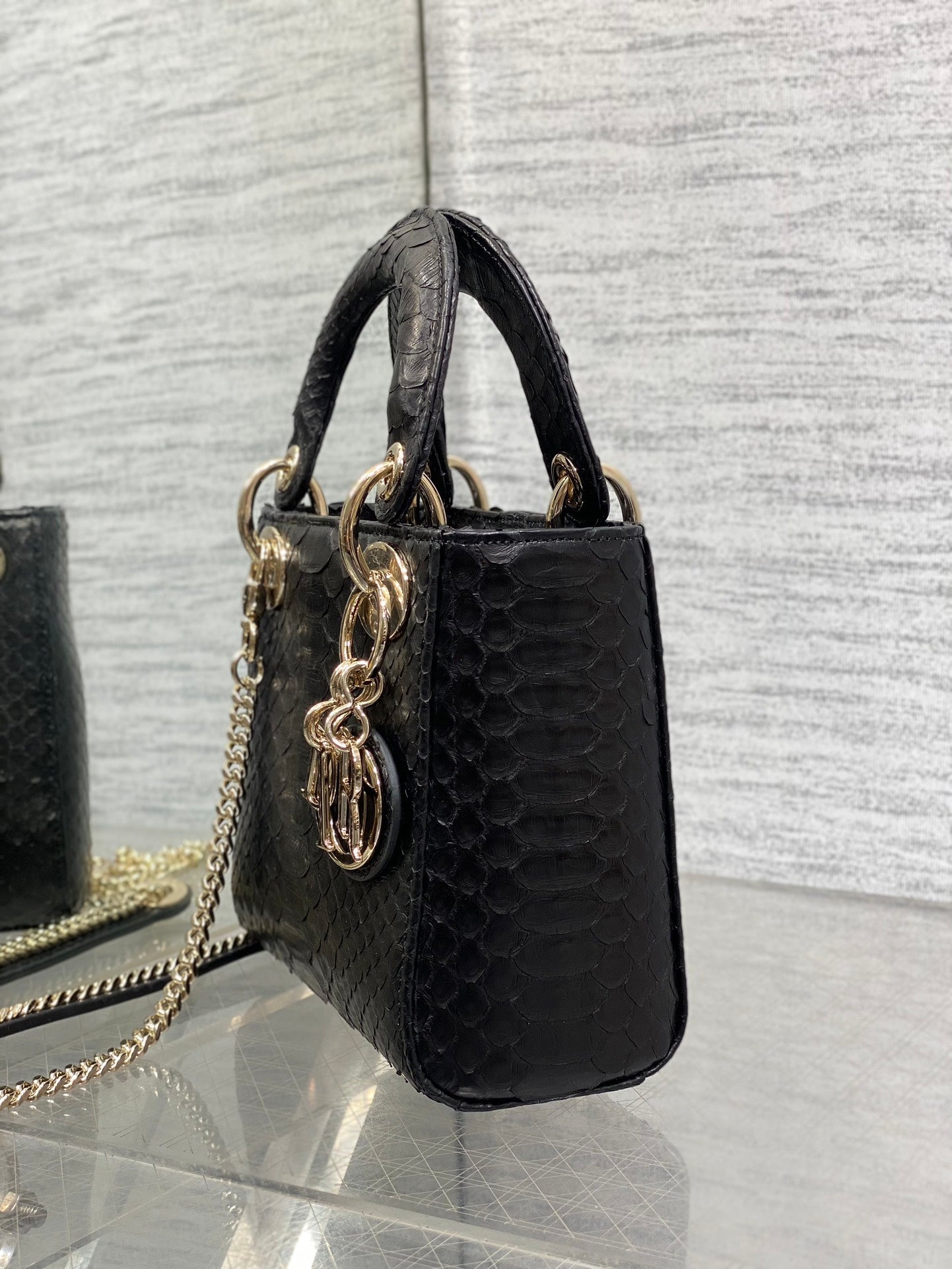 MINI 17 LADY BAG IN BLACK SNAKESKIN PATTERN LAMBSKIN