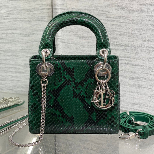 MINI 17 LADY BAG IN GREEN FOREST MIX BLACK SNAKESKIN PATTERN LAMBSKIN