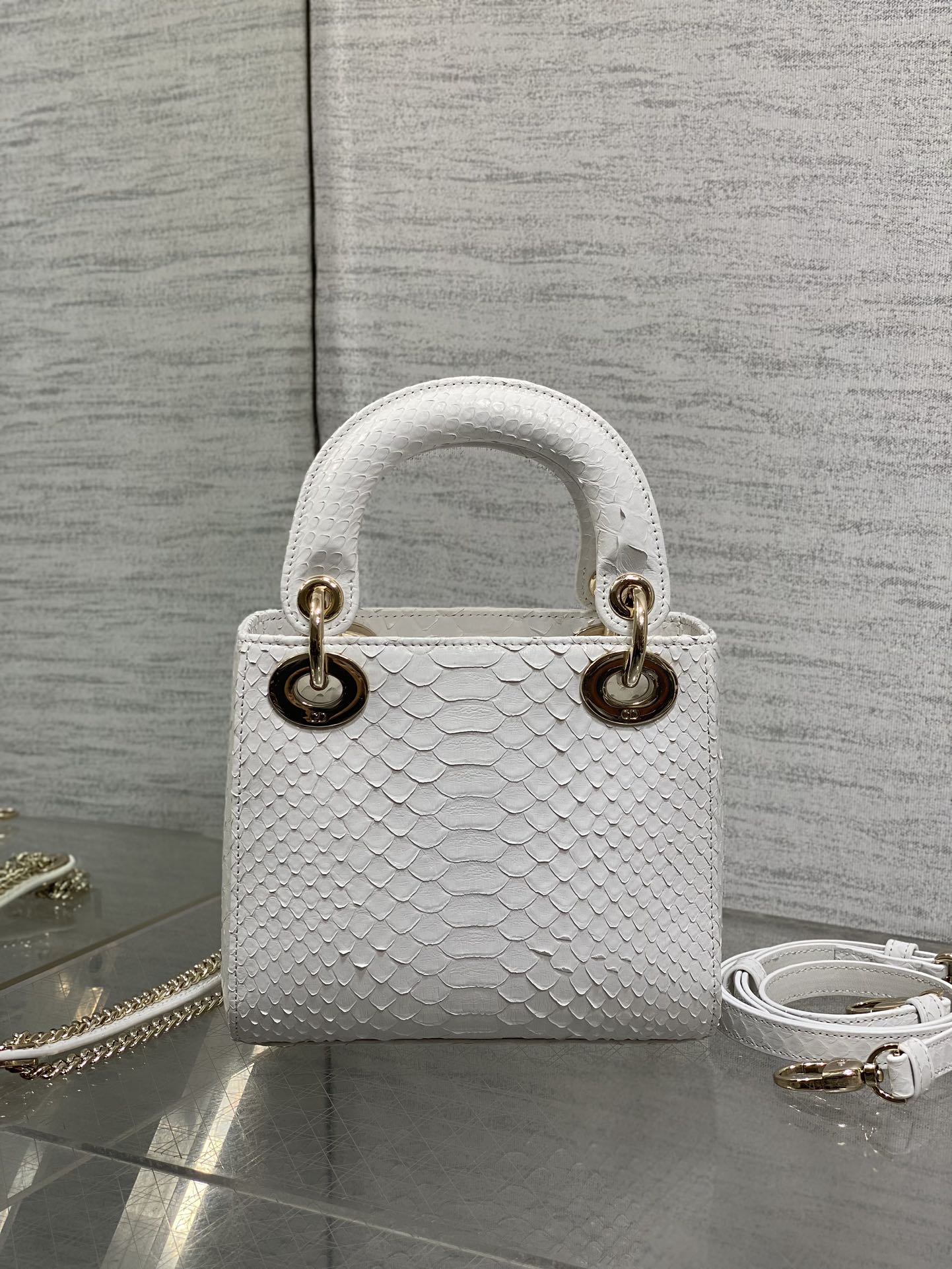 MINI 17 LADY BAG IN WHITE SNAKESKIN PATTERN LAMBSKIN