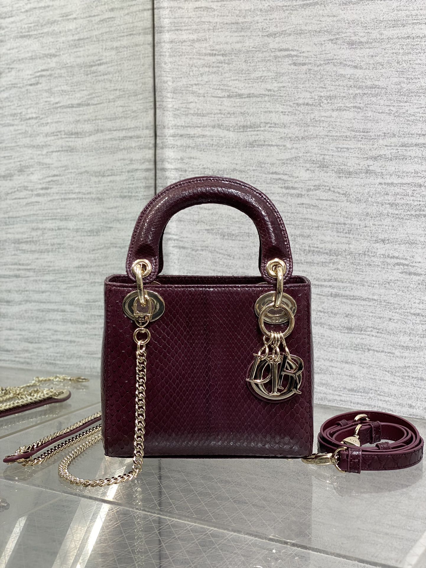 MINI 17 LADY BAG IN PLUM PURPLE SNAKESKIN PATTERN LAMBSKIN