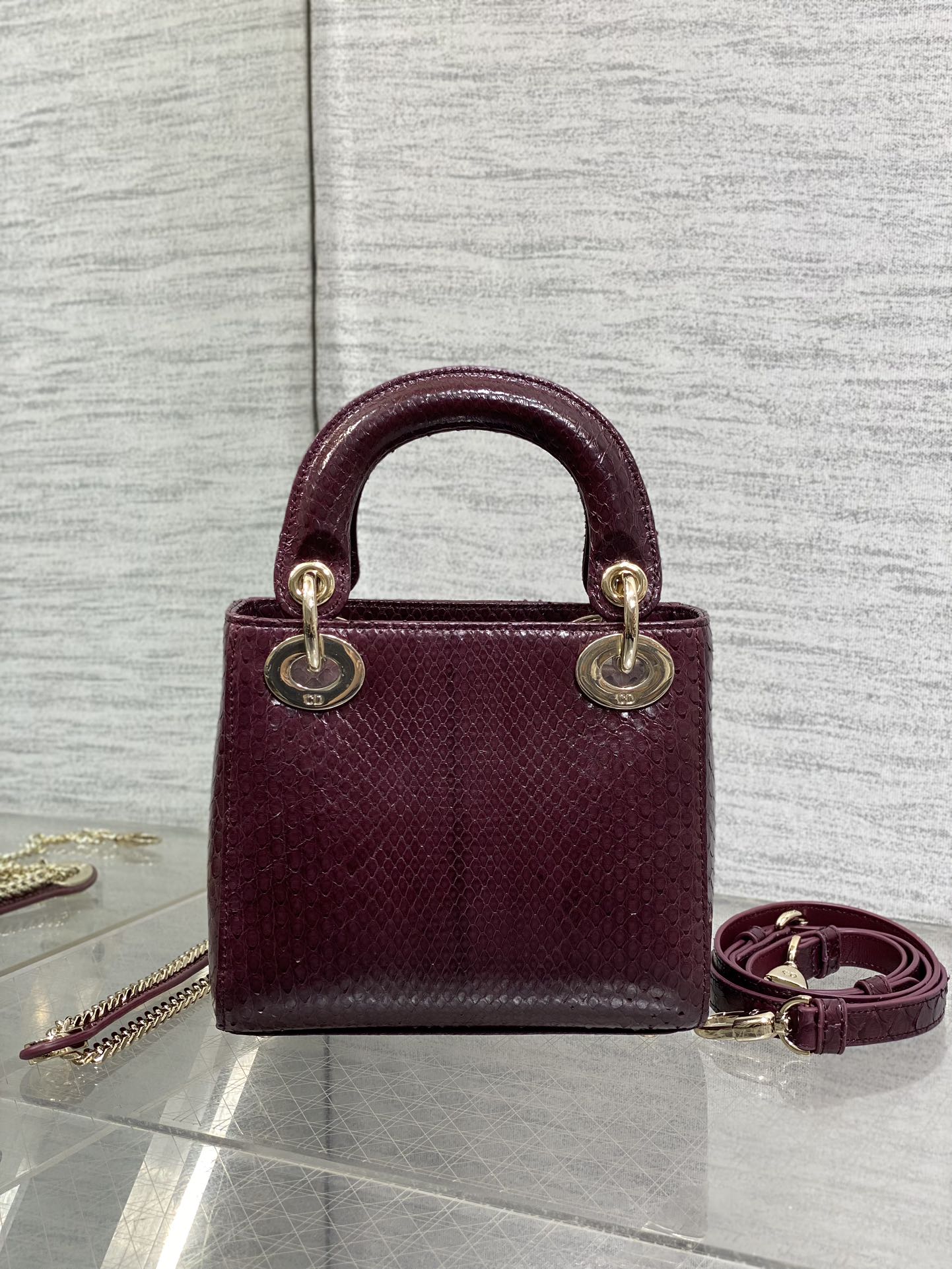 MINI 17 LADY BAG IN PLUM PURPLE SNAKESKIN PATTERN LAMBSKIN