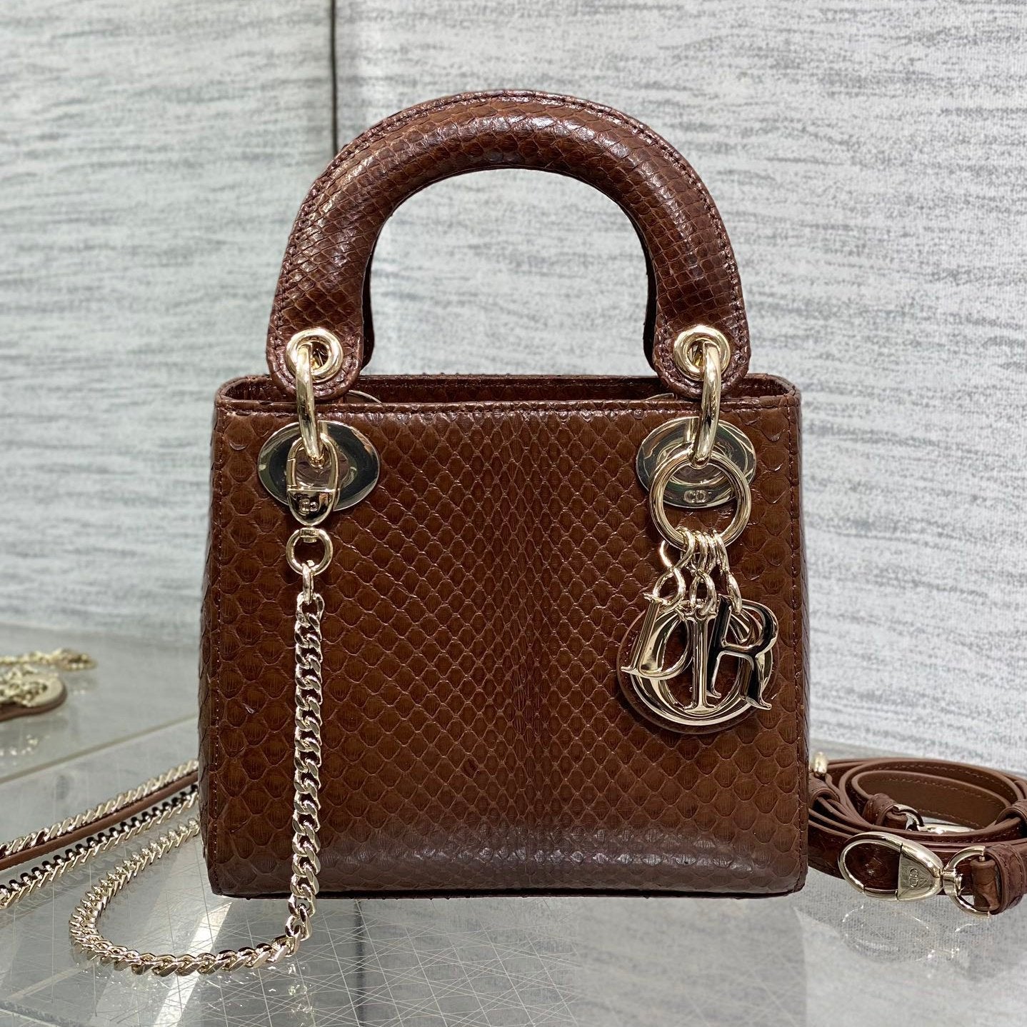 MINI 17 LADY BAG IN PEACAN BROWN METALLIC LAMBSKIN