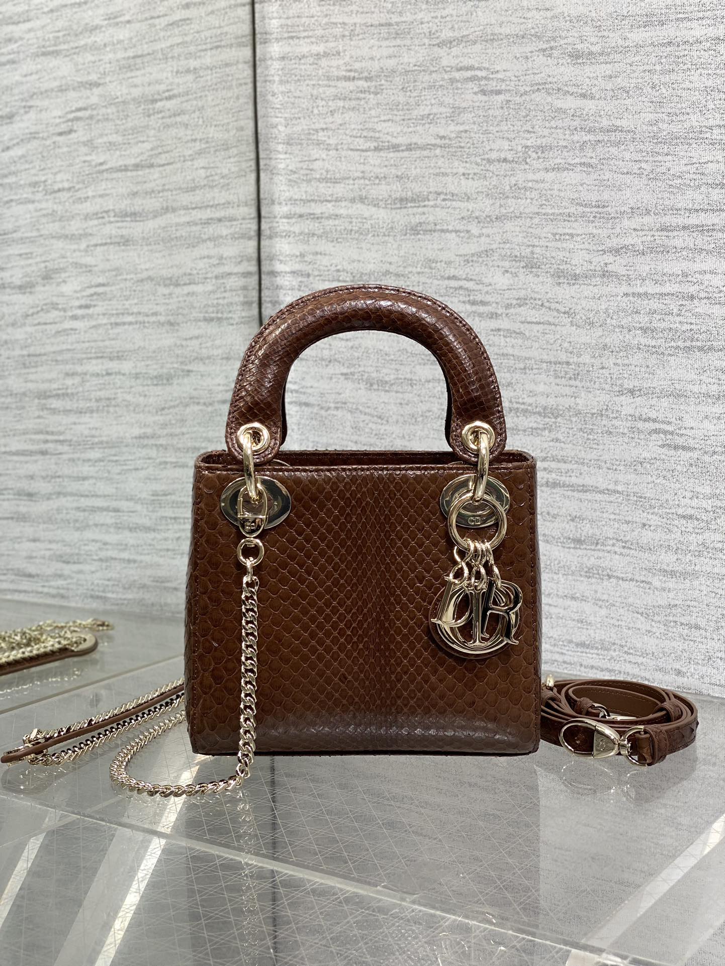 MINI 17 LADY BAG IN PEACAN BROWN METALLIC LAMBSKIN