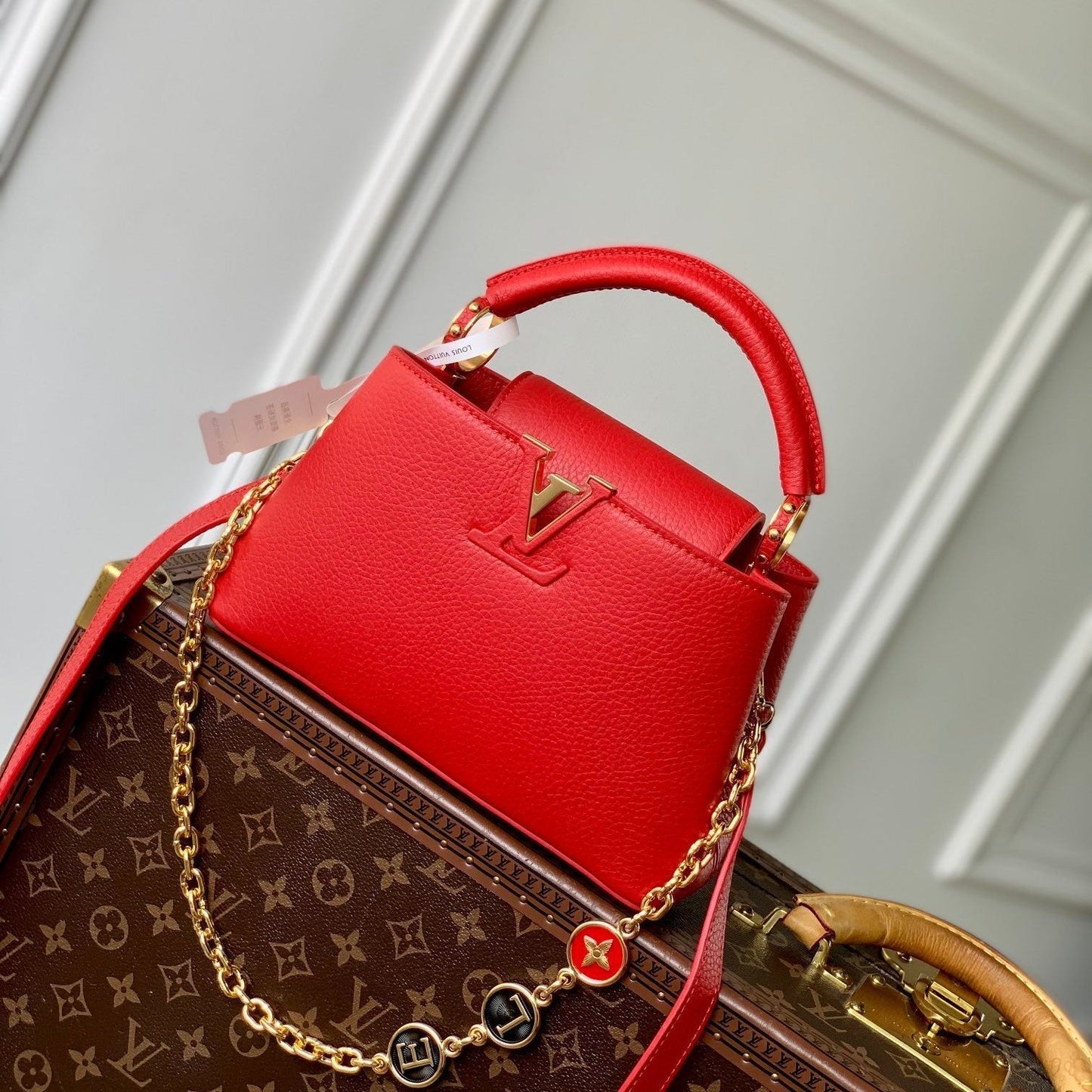 CAPUCINES MINI 23 IN RED TAURILLON GOLD HARDWARE