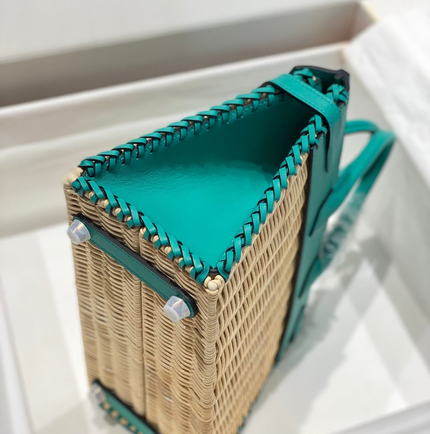 HM BIRKIN 25 CM PICNIC TURQUOISE BAMBOO AND RATTAN