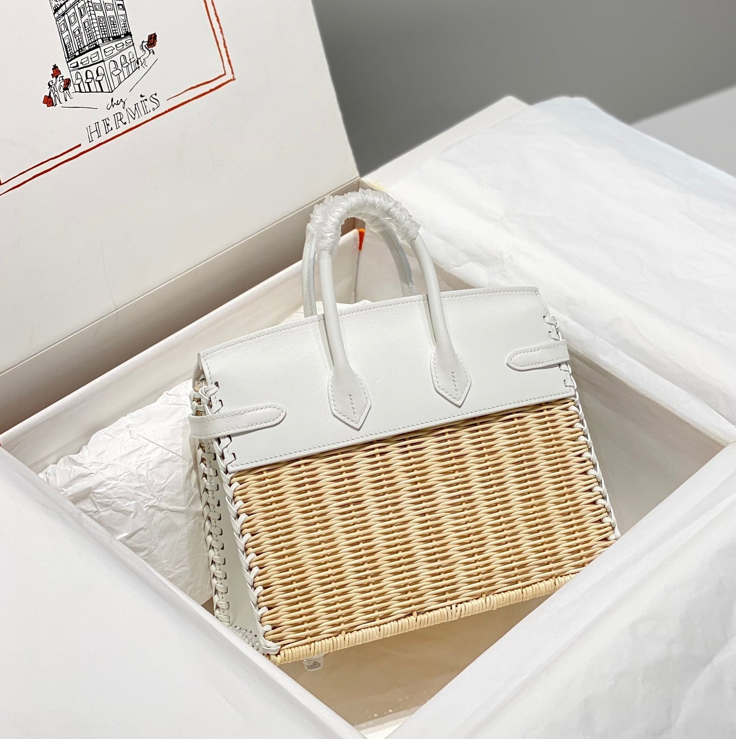 HM BIRKIN 25 CM PICNIC WHITE BAMBOO AND RATTAN