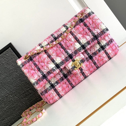 CC MINI 20 CLASSIC BAG IN LIGHT PINK MIX BLACK WOOL TWEED