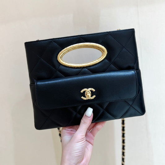 CLUTCH 25 IN BLACK SHEEPSKIN GOLD HARDWARE